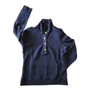 Lauren Ralph Lauren Sz Med Navy Blue ½ Button Pullover Ribbed with Pockets
